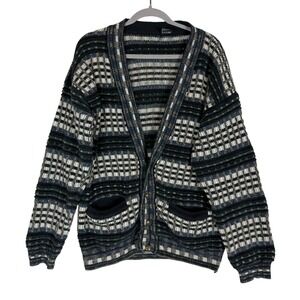 Vintage Generra Sweater Mens Small Multicolor Geometric Knit Cardigan Pockets